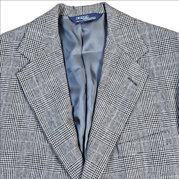 Polo Ralph Lauren 100% Wool Black & White Glen Plaid Sport Coat Jacket Blazer